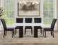 Artemis 5 Piece 70″ Rect White Marble Table, Black Finish w/4 Black Vegan Leather Chairs