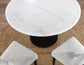 Colvin 52″ Round White Marble Dining Table & Chairs, Black Finish