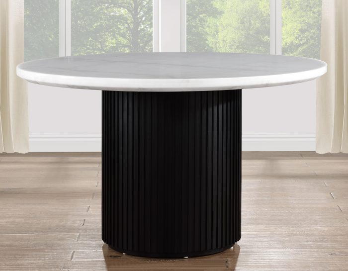 Colvin 52″ Round White Marble Dining Table & Chairs, Black Finish