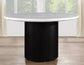 Colvin 52″ Round White Marble Dining Table & Chairs, Black Finish
