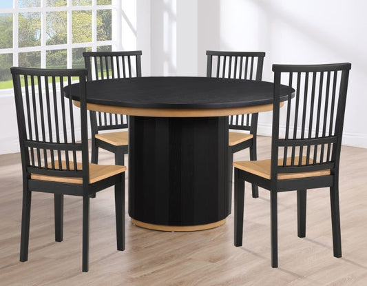 Magnolia Black Round Dining Set with Wooden Seat Chair (52 inch)