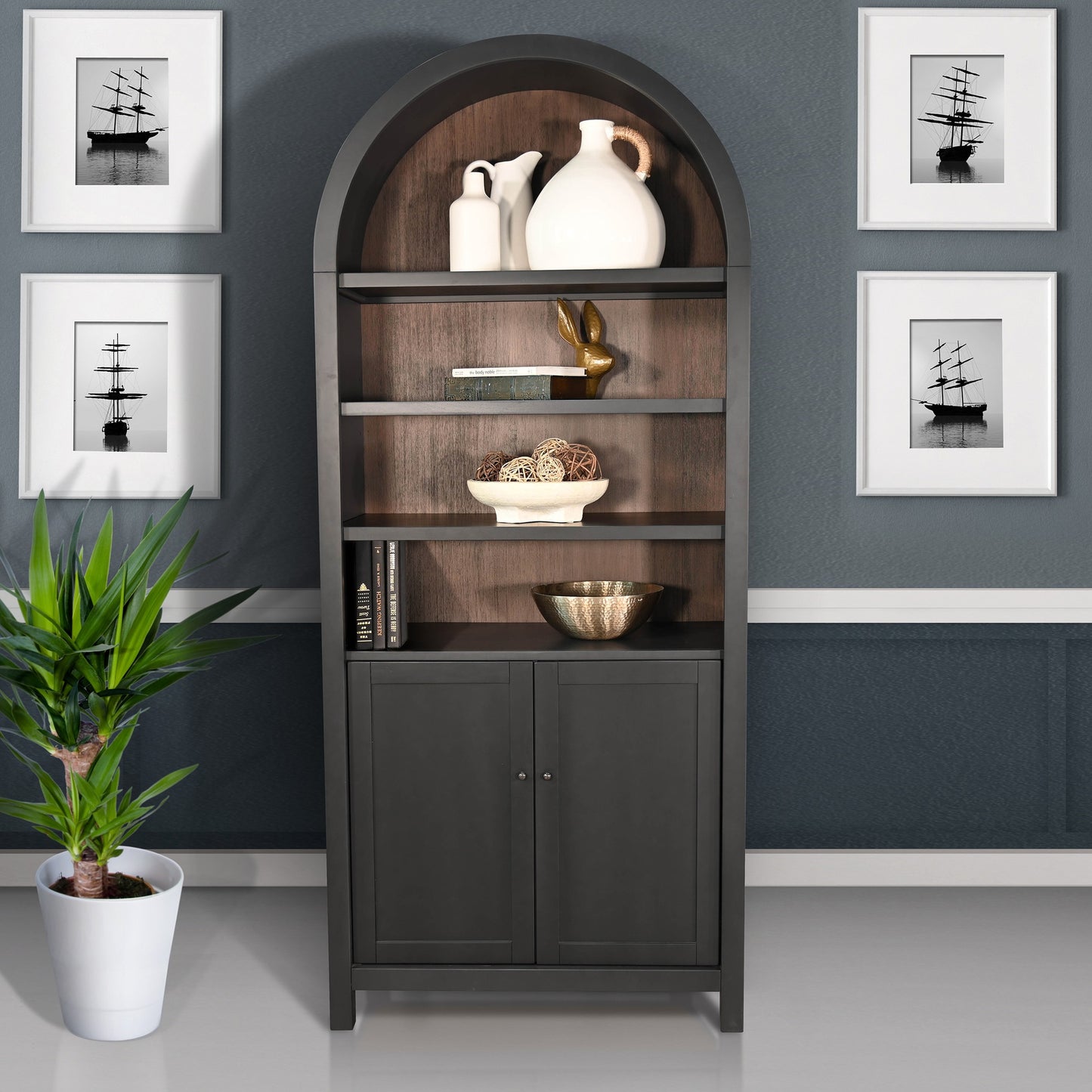 Arched Top Bookshelf Cabinet
