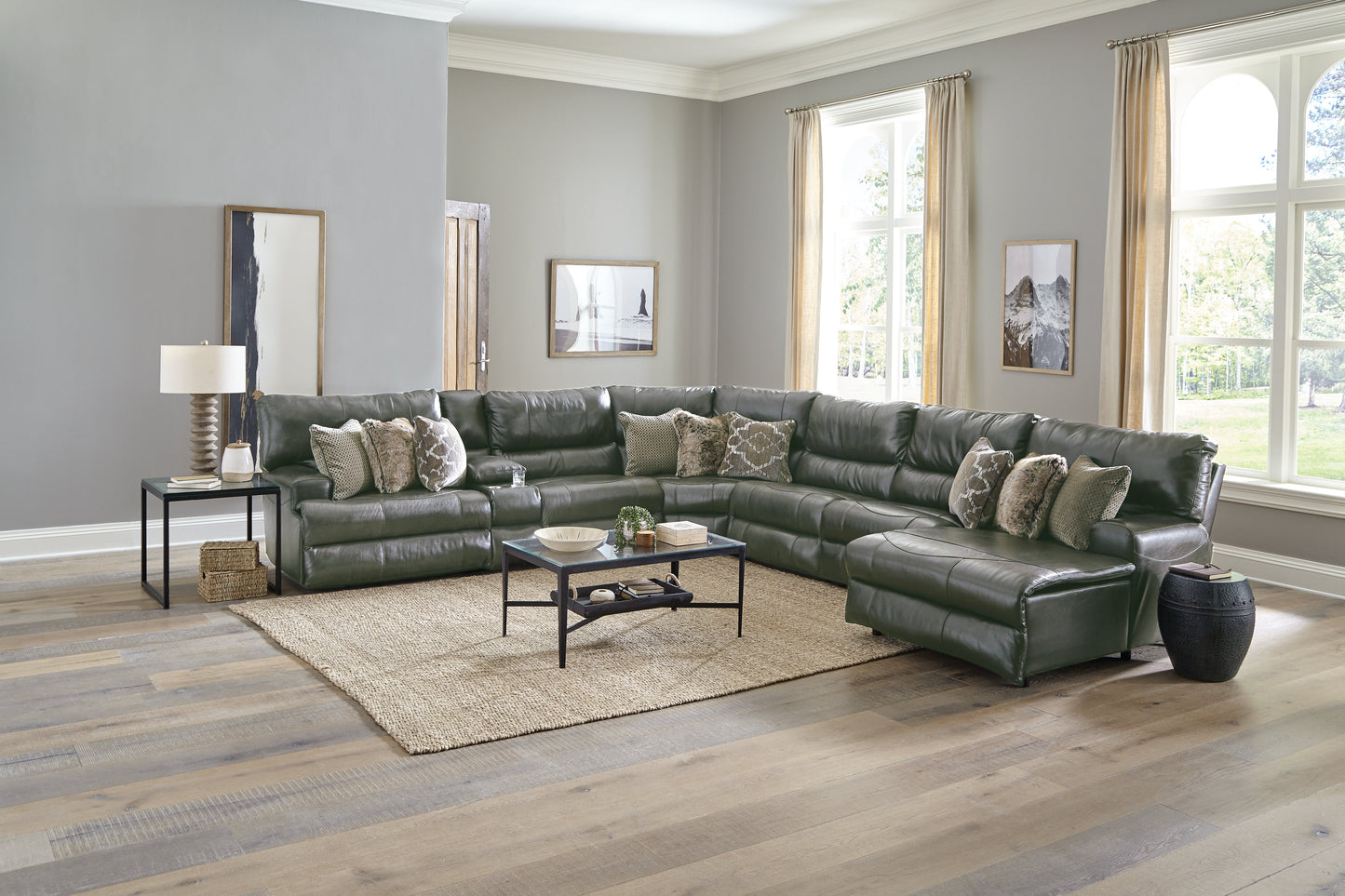 Como 7 Piece Leather Power Sectional (STEEL)