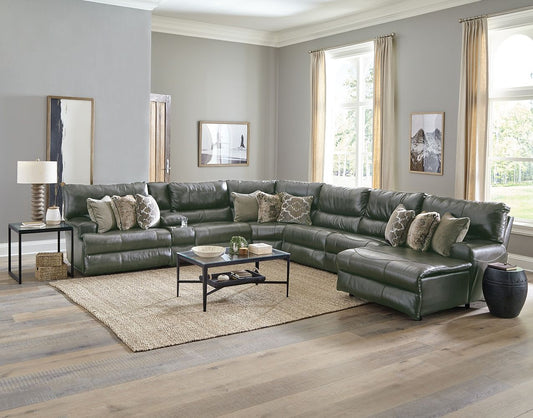 Como 7 Piece Leather Power Sectional (STEEL)