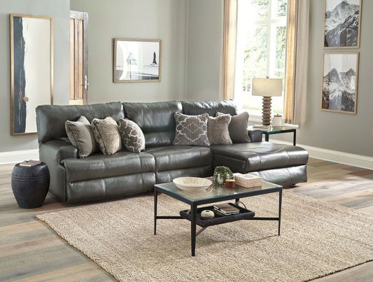 Como 3 Piece Leather Reclining Sectional (STEEL)