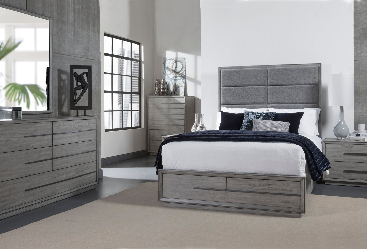 Storage bed with USB Charger, Dresser, Chest & Nightstands