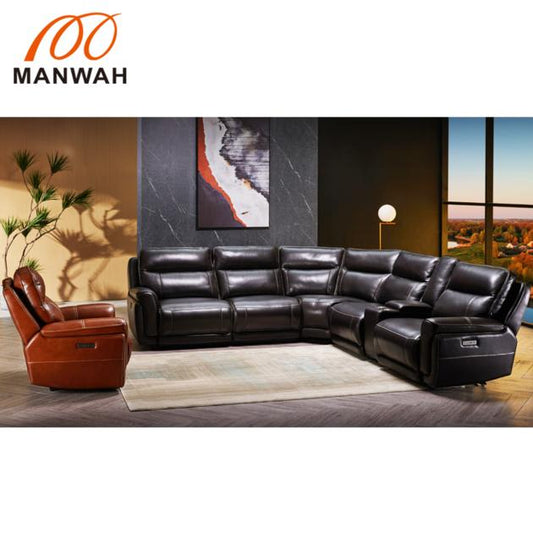 MANWAH Cheers Leather Dual Power Sectional