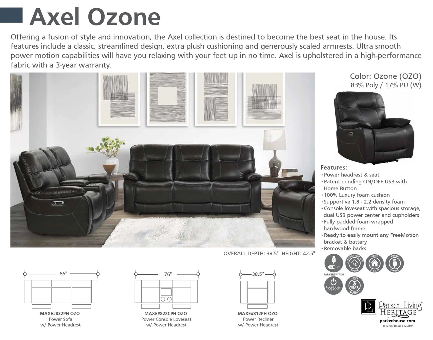 Axel Ozone Sofa, Loveseat & Chair