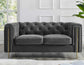 Charlene Gray Velvet Button Tufted Rolled Arm Chesterfield Sofa