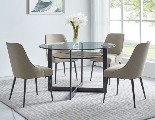 Olsen 5pc Glass Top Table & Upholstered Chairs