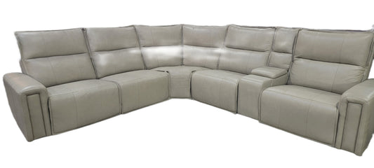 Dual Power Reclining Cream Leather Sectional