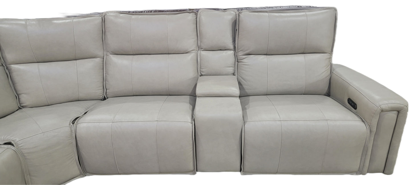 Dual Power Reclining Cream Leather Sectional