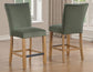 Artemis 5-Piece 54″ Square White Marble Counter Table, Sand Finish w/ Green Velvet Counter Chairs