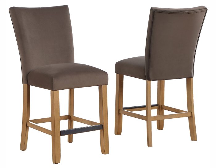 Artemis 5-Piece 54″ Square White Marble Counter Table, Sand Finish w/ Brown Velvet Counter Chairs