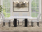 Artemis 5 Piece 70″ Rect White Marble Table, Black Finish w/ Gray Chenille Chairs
