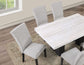 Artemis 5 Piece 70″ Rect White Marble Table, Black Finish w/ Gray Chenille Chairs