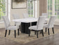 Artemis 5 Piece 70″ Rect White Marble Table, Black Finish w/ Gray Chenille Chairs