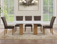 Artemis 70″ Rect White Marble Table, Tan Finish with 4 Brown Velvet Chairs