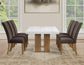 Artemis 70″ Rect White Marble Table, Tan Finish with 4 Brown Velvet Chairs