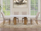 Artemis 5 Piece 70″ Rect White Marble Table, Tan Finish w/ Beige Chenille Chairs
