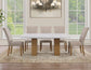 Artemis 5 Piece 70″ Rect White Marble Table, Tan Finish w/ Beige Chenille Chairs
