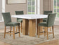 Artemis 5-Piece 54″ Square White Marble Counter Table, Sand Finish w/ Green Velvet Counter Chairs