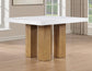 Artemis 5-Piece 54″ Square White Marble Counter Table, Sand Finish w/ Green Velvet Counter Chairs