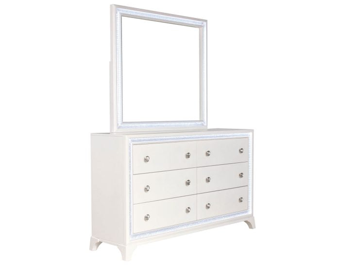 Cassie Illuminating Glam Queen Bed-King Bed-Chest-Nightstand-Dresser-Mirror