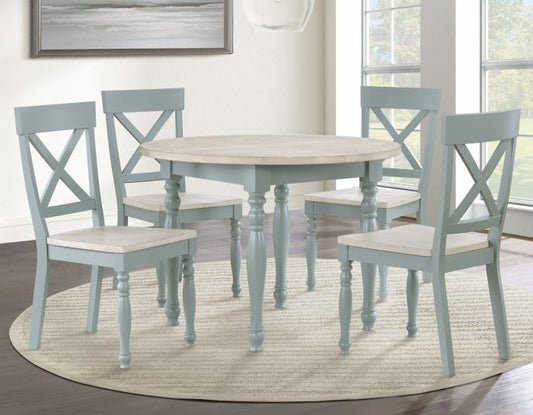 Darcy 42″ Round Dining Table & Chairs, Mint Green and Washed Linen Finish