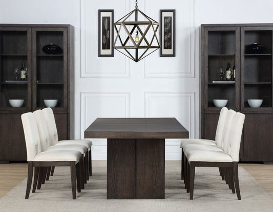 Evan 78-96-inch Dining with Eggshell Linen-Look Side Chairs