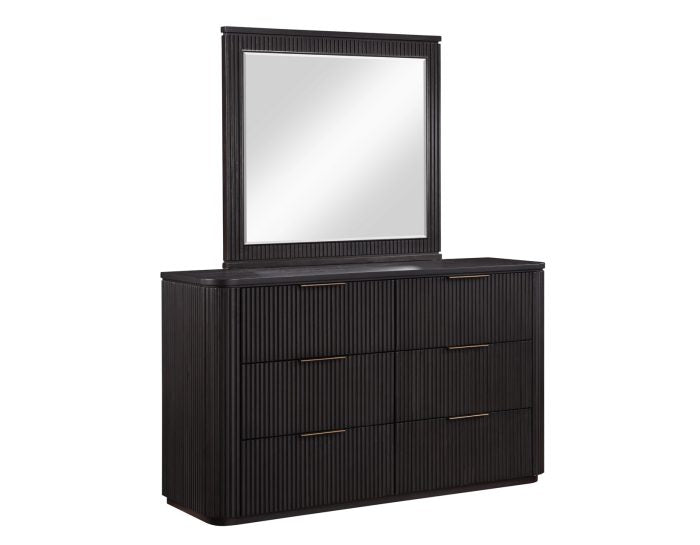 Henry Reeded Queen Bed-King Bed-Chest-Nightstand-Dresser-Mirror Espresso Finish