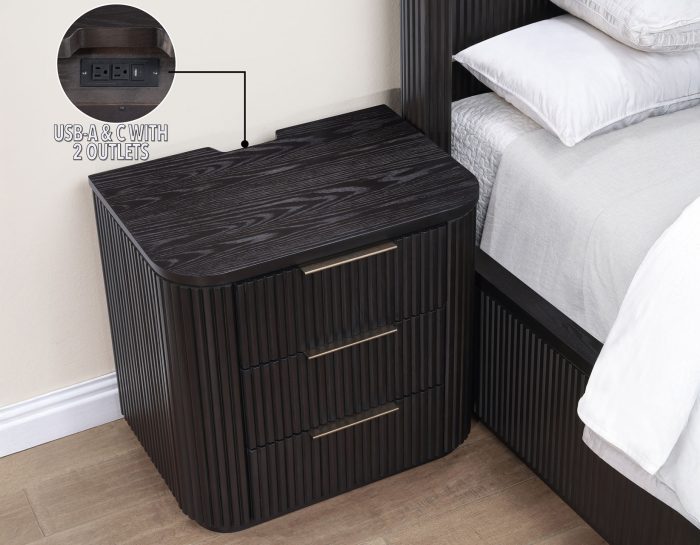 Henry Reeded Queen Bed-King Bed-Chest-Nightstand-Dresser-Mirror Espresso Finish