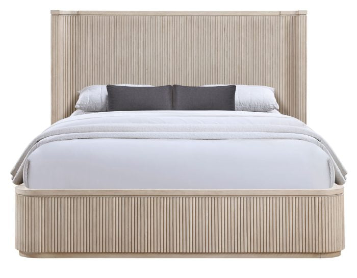 Henry Reeded Queen-King Bed-Chest-Nightstand-Dresser-Mirror Tan Finish