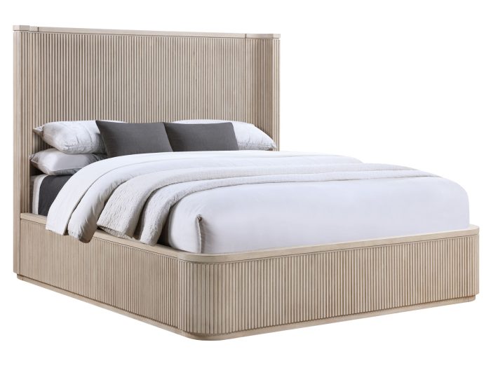 Henry Reeded Queen-King Bed-Chest-Nightstand-Dresser-Mirror Tan Finish