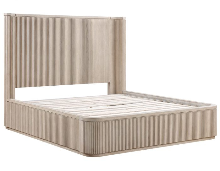 Henry Reeded Queen-King Bed-Chest-Nightstand-Dresser-Mirror Tan Finish