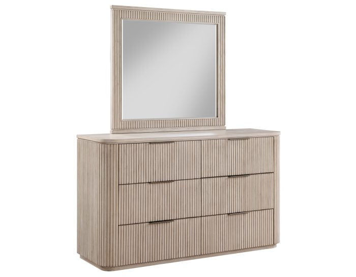 Henry Reeded Queen-King Bed-Chest-Nightstand-Dresser-Mirror Tan Finish