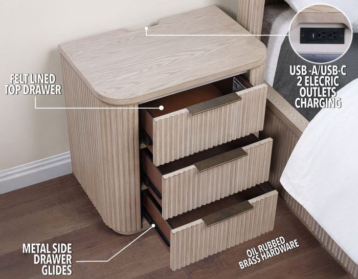 Henry Reeded Queen-King Bed-Chest-Nightstand-Dresser-Mirror Tan Finish