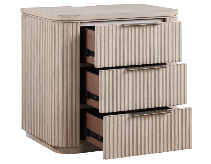 Henry Reeded Queen-King Bed-Chest-Nightstand-Dresser-Mirror Tan Finish