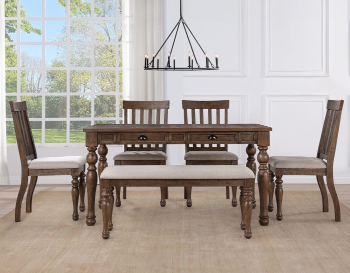 Joanna 6-Piece Dining Set, Brown (59.5" 4-Drawer Dining Table)