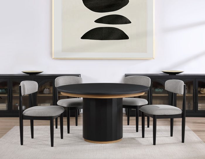 Magnolia 52-inch Round Dining Table & Chairs, Black