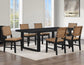Reid Dining Table 77-95" Dining Table Top with 18" Leaf & Chairs, Black Finish with Saddle Brown Vegan Leather