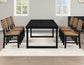 Reid Dining Table 77-95" Dining Table Top with 18" Leaf & Chairs, Black Finish with Saddle Brown Vegan Leather