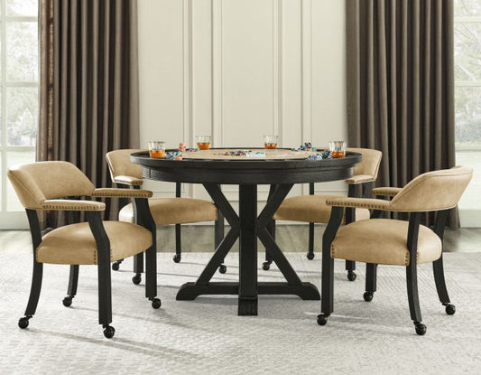 Rylie Game Dining Table & Chairs, Black Finish (48-inch Round Table Top)