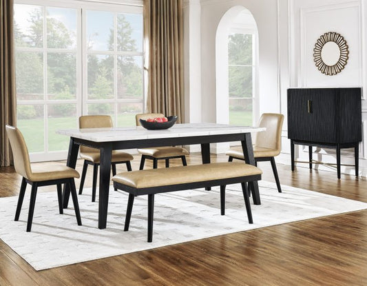Vida White Marble Dining Table-Chairs-Bench (72 x 40 Table top size)