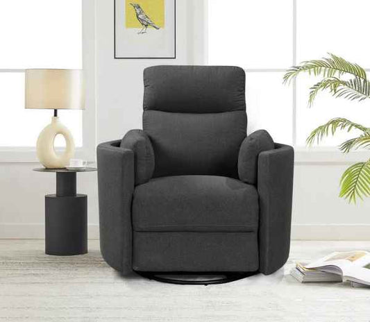 Linen Fabric Swivel Power Recliner with USB port (Charcoal)