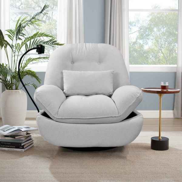 New Game Chair Recliner with USB Port & Phone Holder (Light Gray)