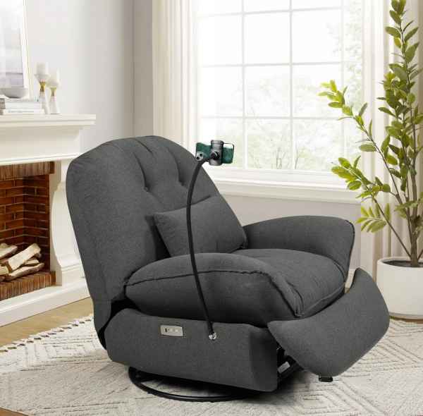 New Game Chair Recliner with USB Port & Phone Holder (Charcoal)