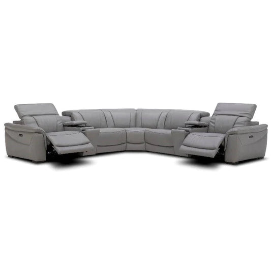 6pc Top Grain Power Leather Sectional