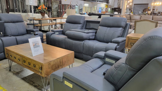 Midnight Tripple Power Leather Reclining Sofa & Loveseat