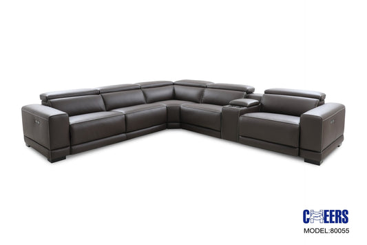 7PC Cheers Dual Power Top Grain Leather Sectional